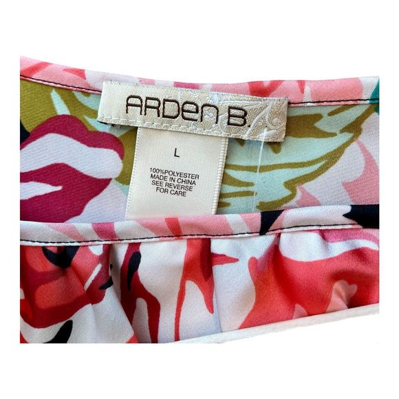 Arden B Womens Pink Black Floral Print One Shoulder Drop Waist Top Sz L NWT - Picture 6 of 8